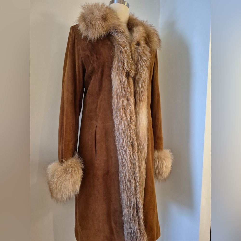 VINTAGE HEYRAUD Baby Goat Skin with Fox Fur Trim & Belt